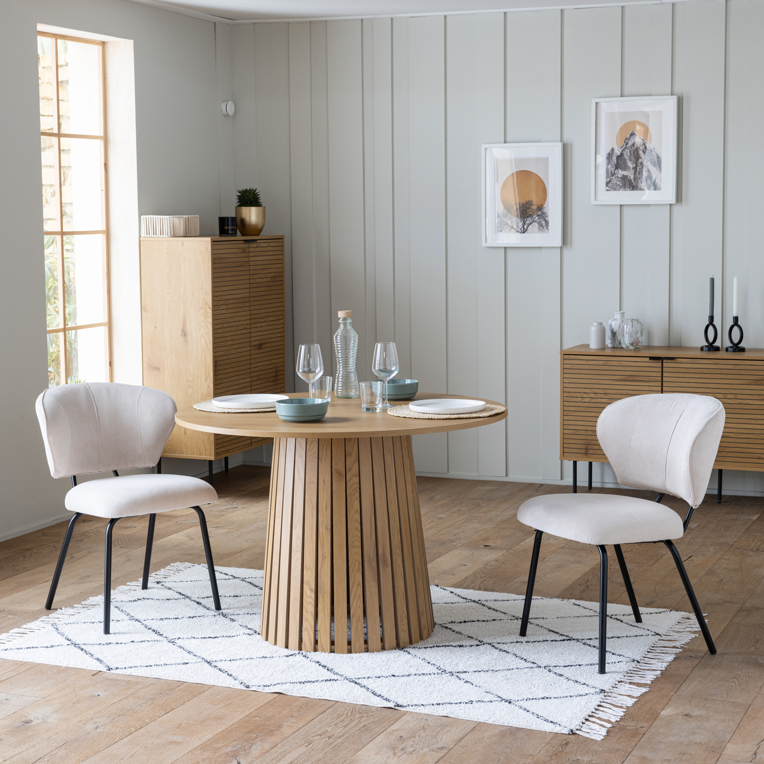 Set van 2 NILSA beige ribfluwelen stoelen